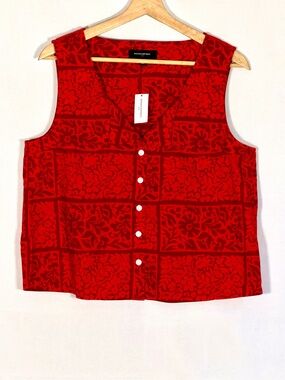 Banana Republic Factory Top Womens Medium Red Floral Cotton Button Front NWT
